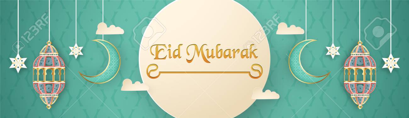 Template For Eid Mubarak With Green And Gold Color Tone 3d Vector Royalty Free Cliparts Vectors And Stock Illustration Image 124968155