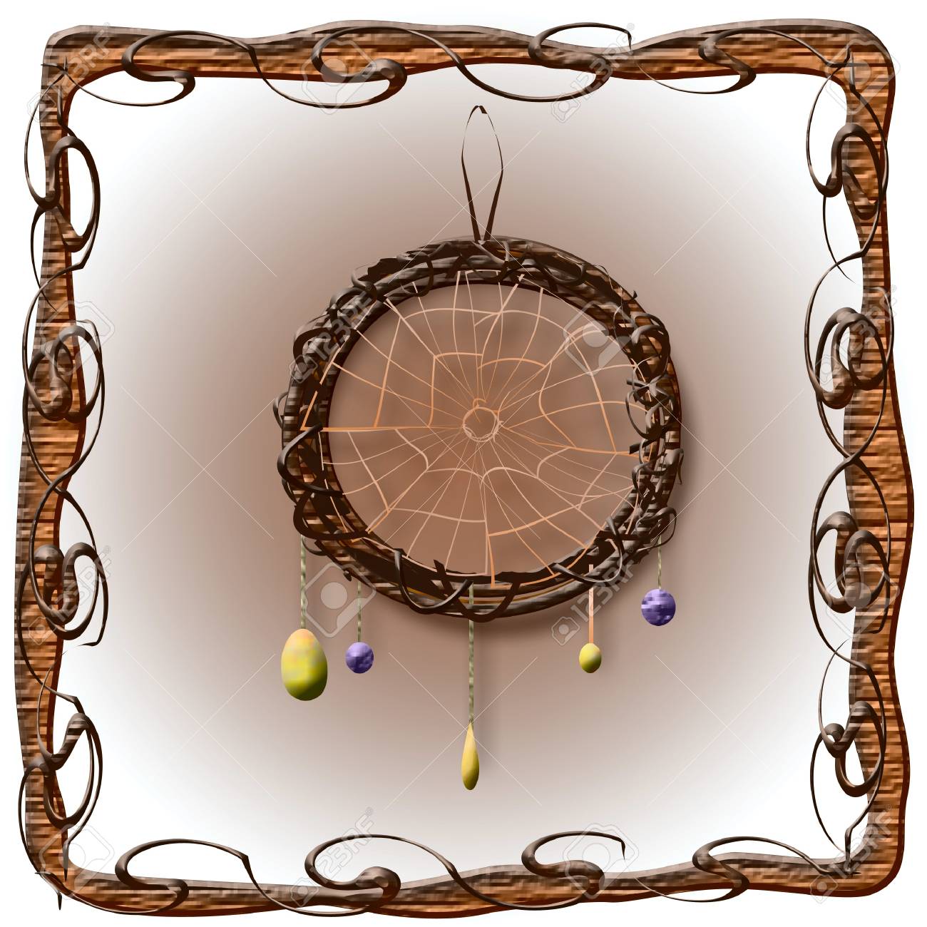 素朴なフレームで石とドリーム キャッチャーの図 の写真素材 画像素材 Image