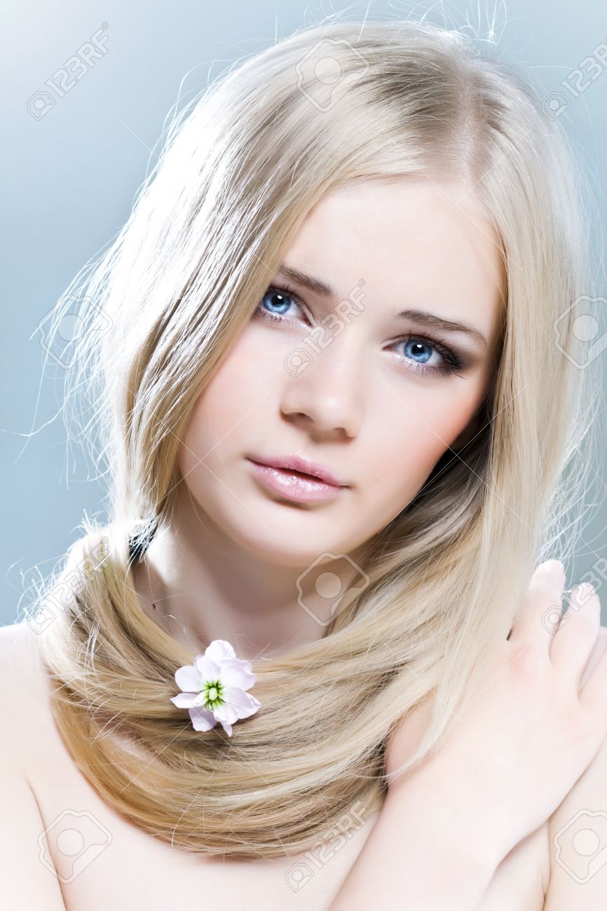 Beautiful Young Girl With White Hair And Healthy Skin Stock Photo