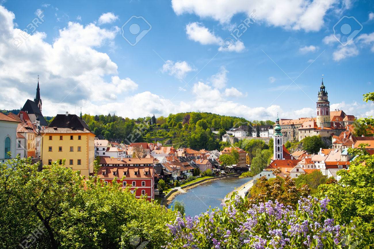 Beautiful view to tower of Cesky Krumlov, Czech republic - 36594631 Beautiful view to tower of Cesky Krumlov, Czech republic - 36594631