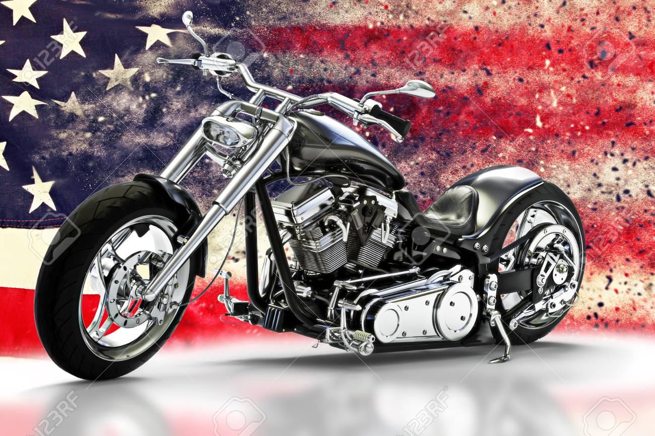 Custom Black Motorcycle With American Flag Background With Dispersion Stock Photo Picture And Royalty Free Image Image 109199935