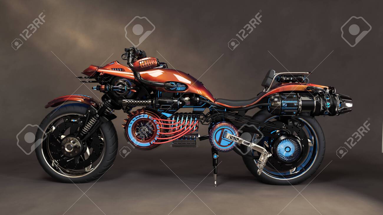 Futuristic Sci Fi Custom Motorcycle Concept With Studio Background Stock Photo Picture And Royalty Free Image Image 147712589