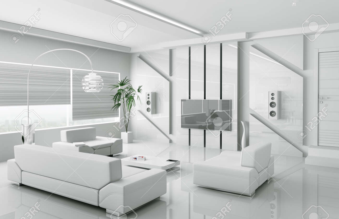 Interior Of Modern Weiss Wohnzimmer 3d Render Lizenzfreie Fotos Bilder Und Stock Fotografie Image 18721866