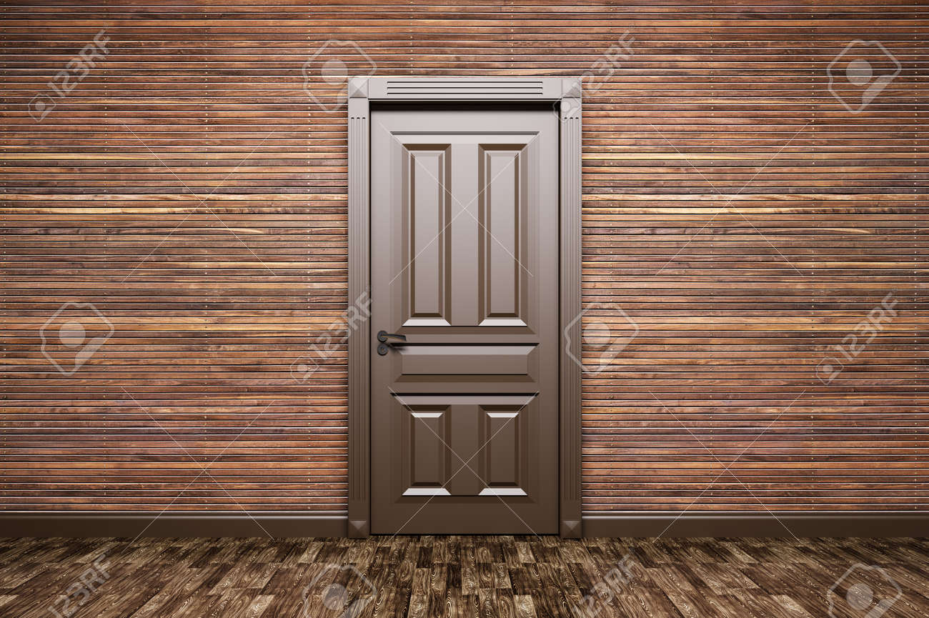 Intérieur D'une Chambre Avec Porte Marron Classique Sur Panneaux De Bois  Rendu 3d Banque D'Images et Photos Libres De Droits. Image 52748669