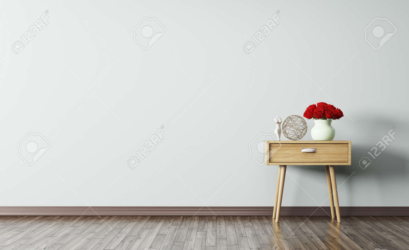 Interior Of Living Room With Wooden Side Table 3d Render Stock Photo Picture And Royalty Free Image Image 54634549