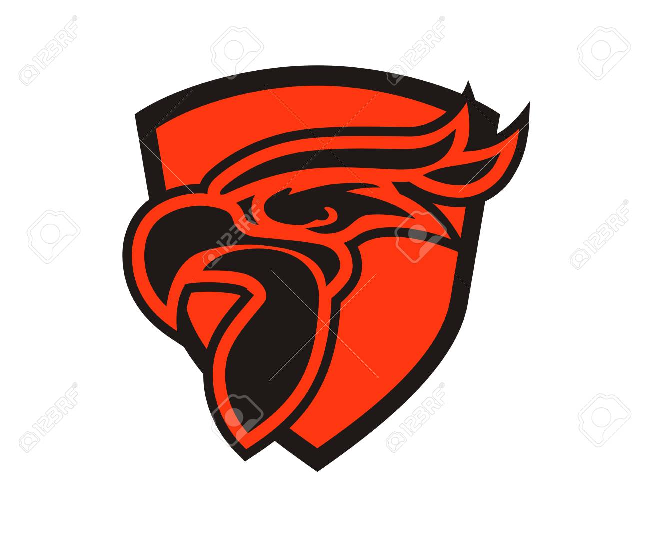 Red Color Eagle Head Line Art Silhouette Shape Like Tattoo Logo