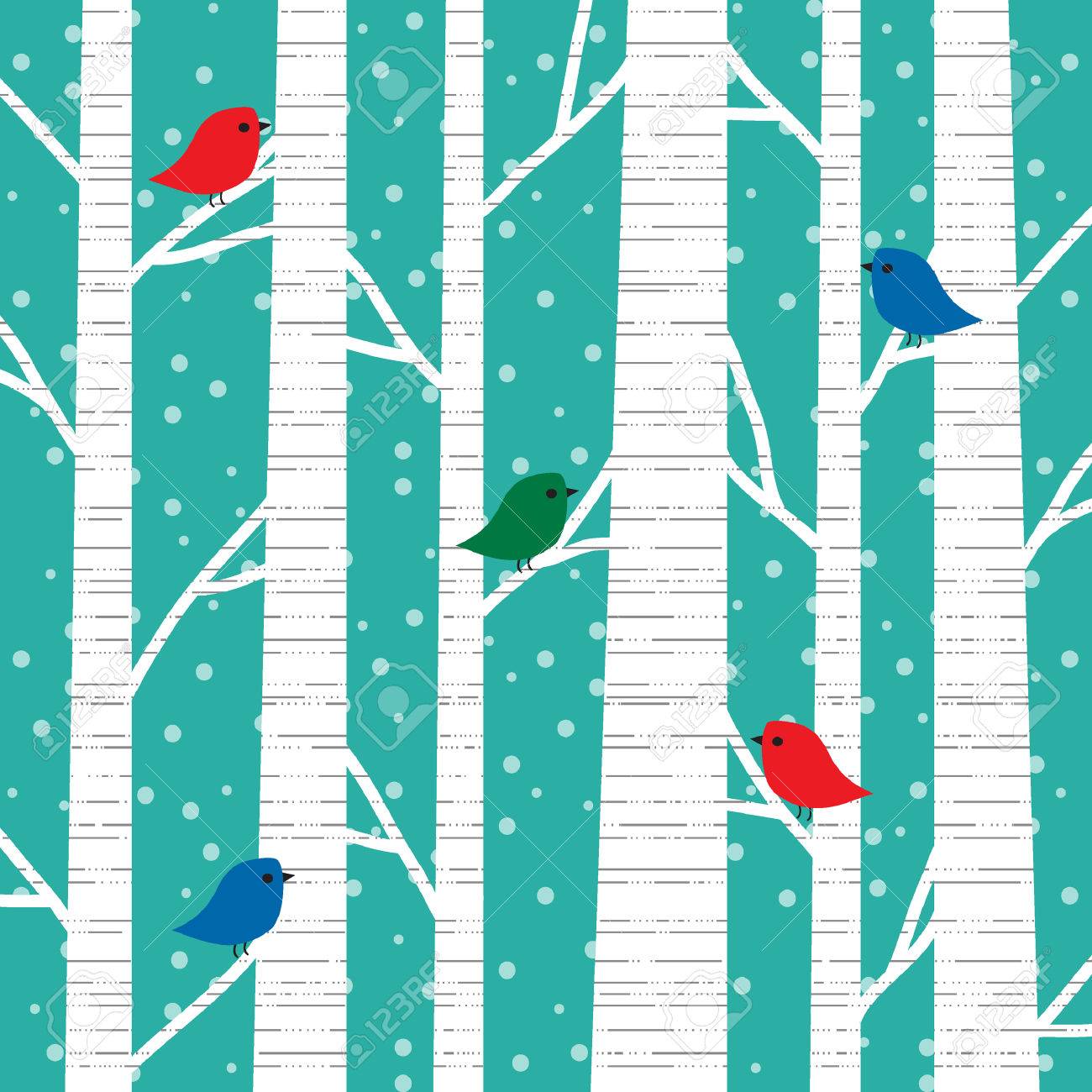 鳥と白樺の木のイラスト素材 ベクタ Image