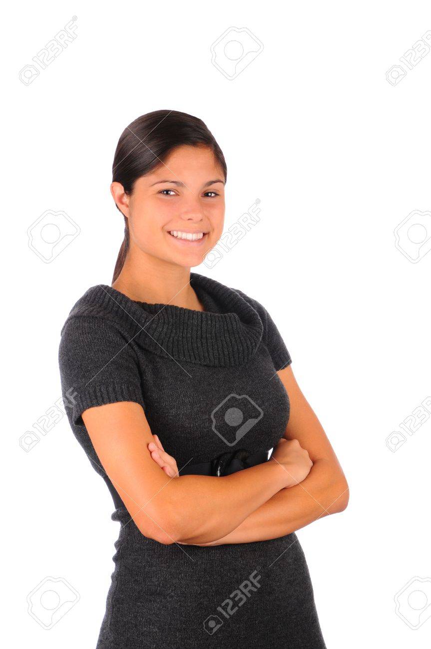 young female business professional with her arms folded she stock