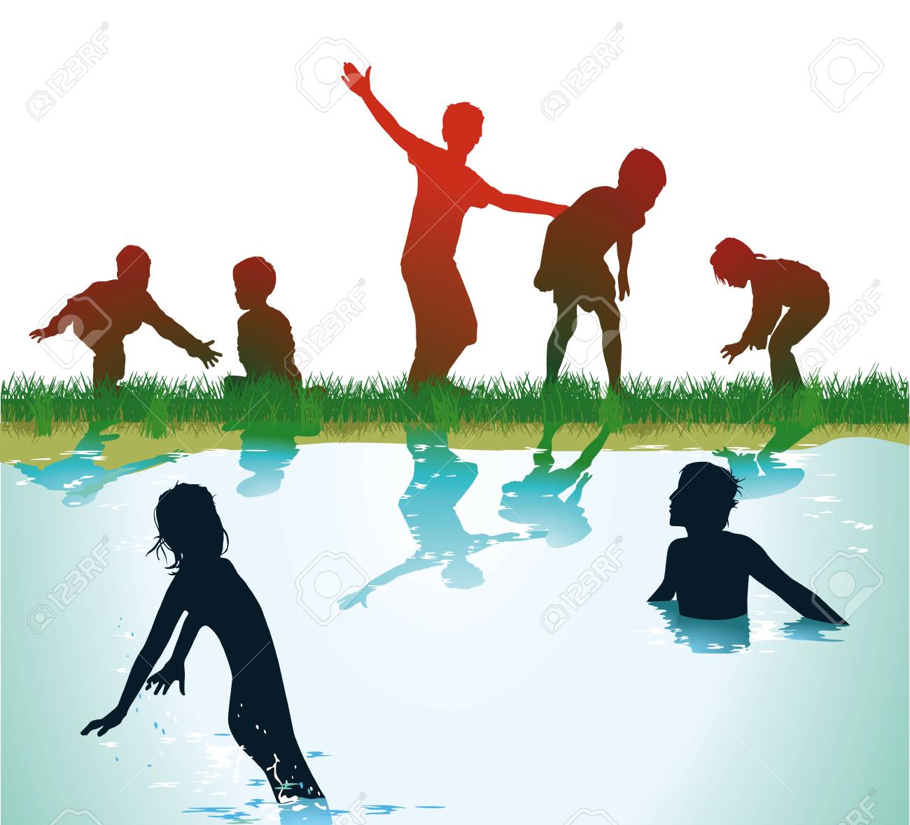 水浴びする子供たちと遊びのイラスト素材 ベクタ Image 水浴びする子供たちと遊びのイラスト素材 ベクタ Image