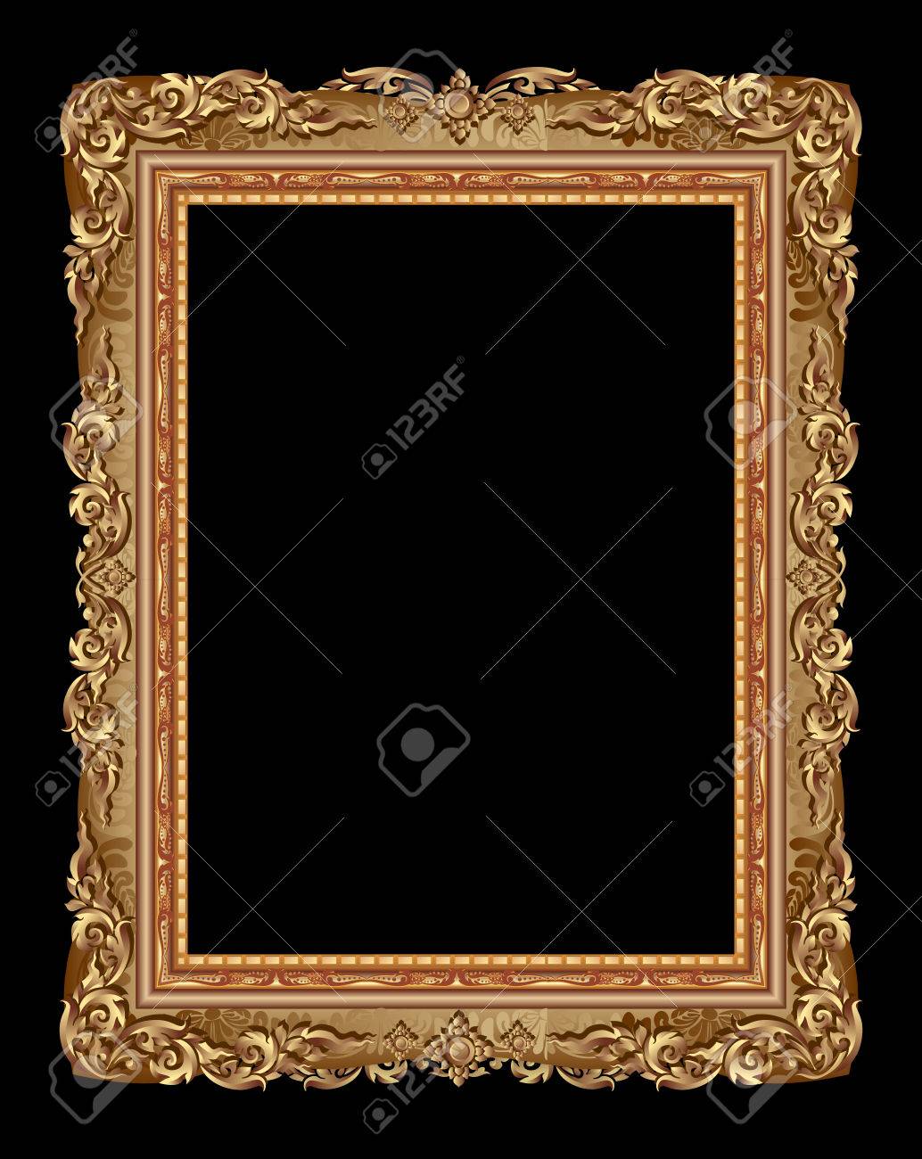 コーナー ライン画像 ベクター フレーム枠デザイン装飾パターン スタイルの花とゴールドのフォト フレームです タイ美術金色金属の美しいコーナー の イラスト素材 ベクタ Image