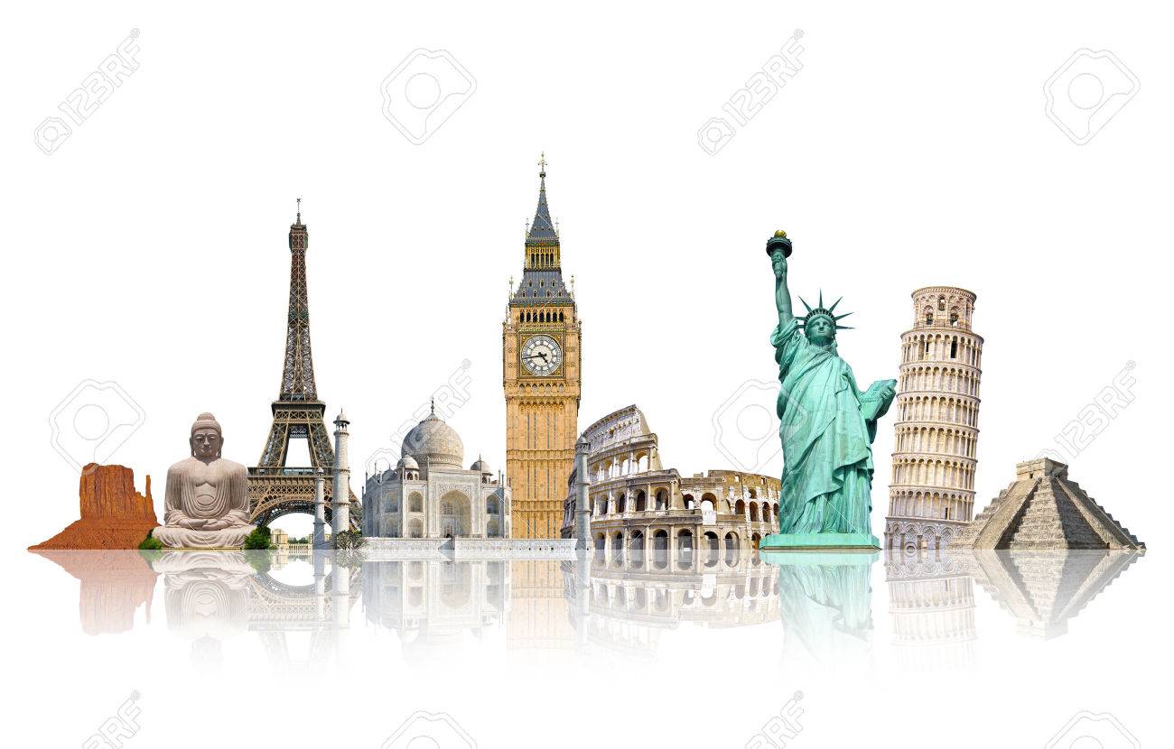Famous monuments of the world grouped together on white background - 52626240 Famous monuments of the world grouped together on white background - 52626240