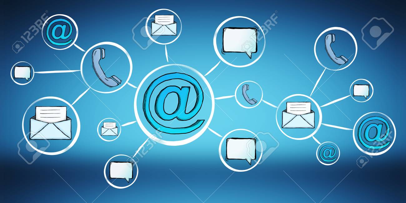 hand drawn contacts and emails sketch on blue background stock photo emails background images