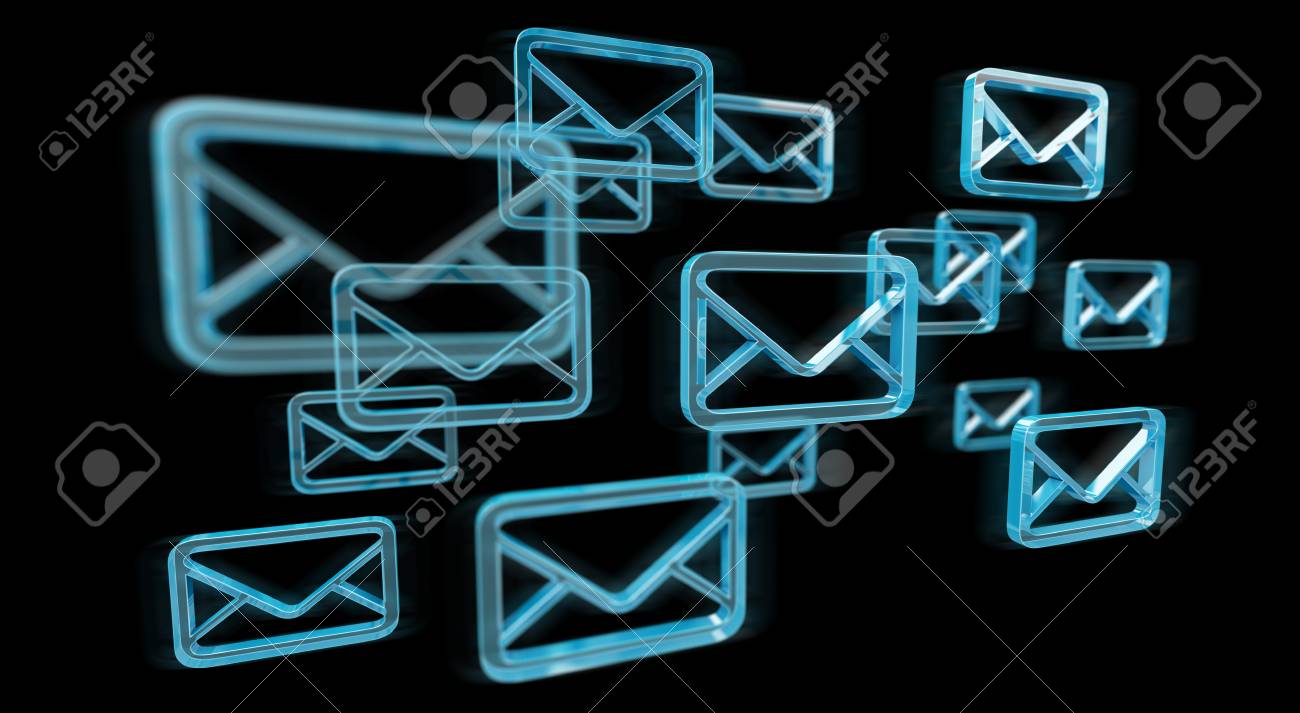 digital blue floating emails on black background 3d rendering stock emails background images