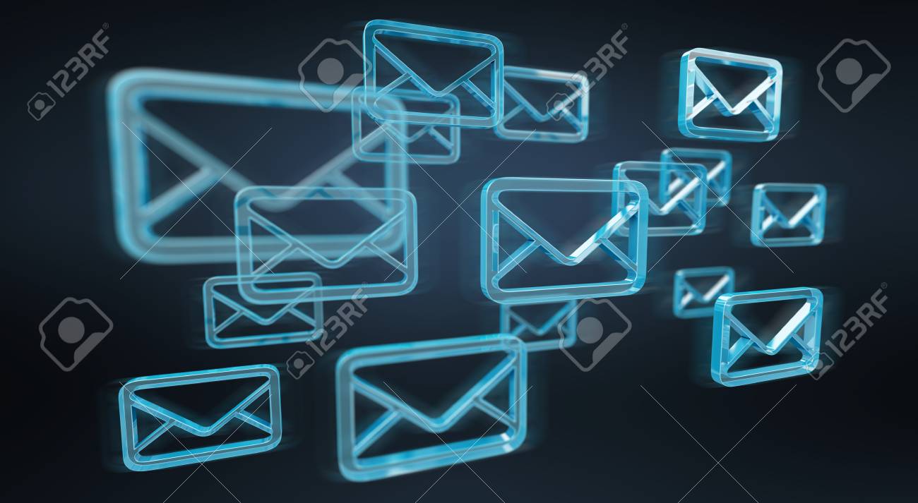 digital blue floating emails on blue background 3d rendering stock emails background images