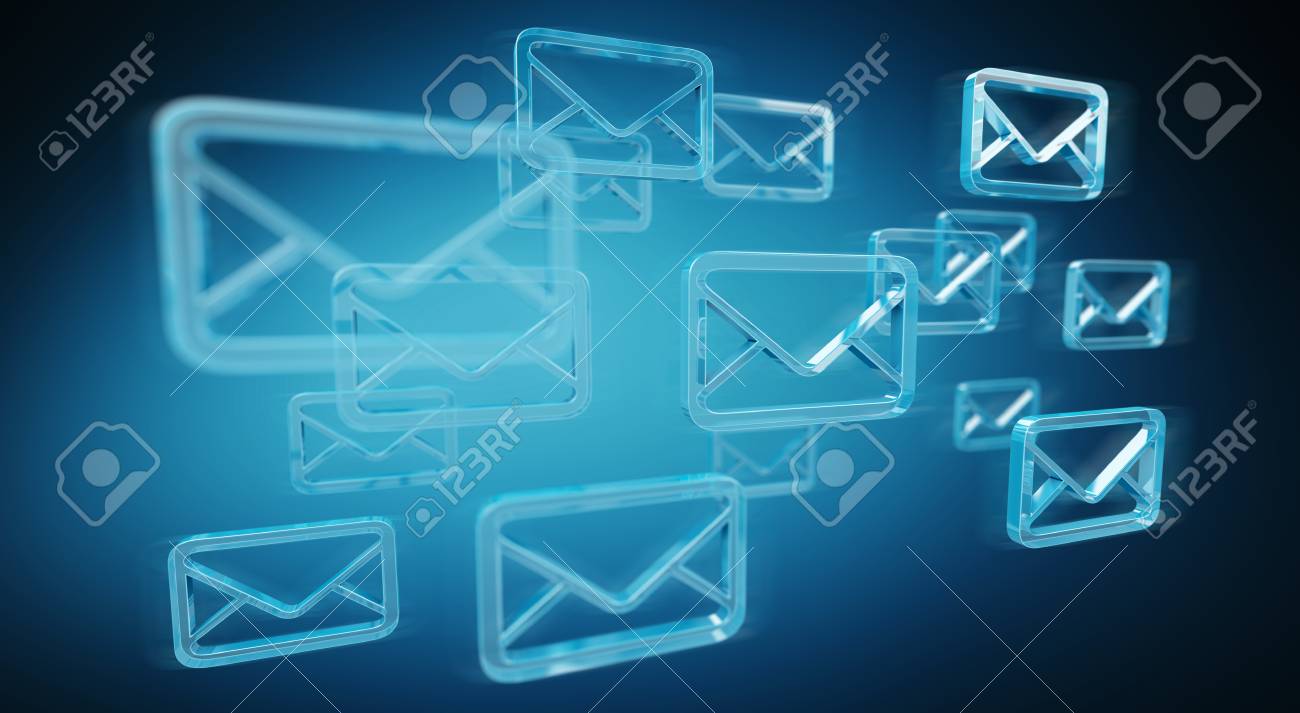 digital blue floating emails on blue background 3d rendering stock emails background images