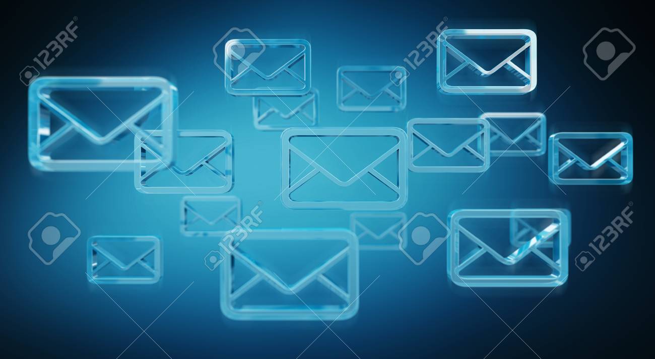 digital blue floating emails on blue background 3d rendering stock emails background images