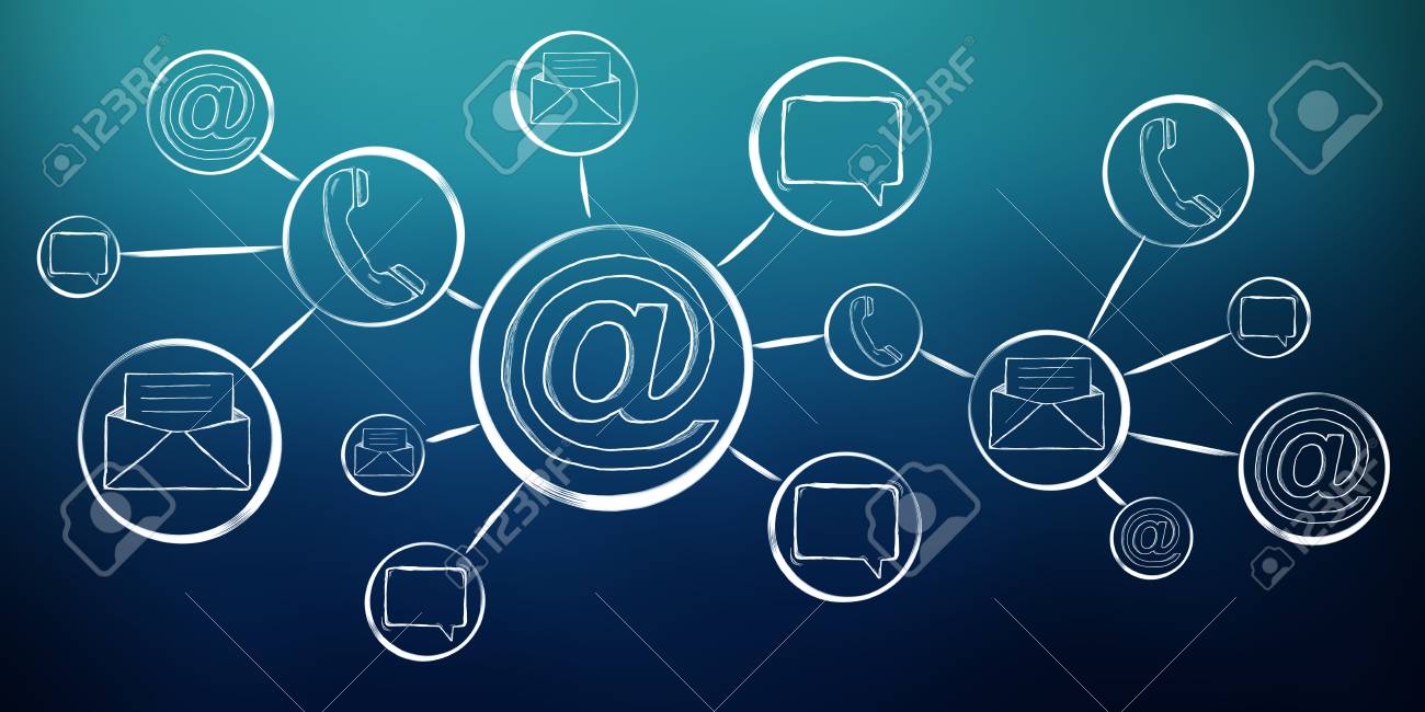 hand drawn contacts and emails sketch on blue background stock photo emails background images