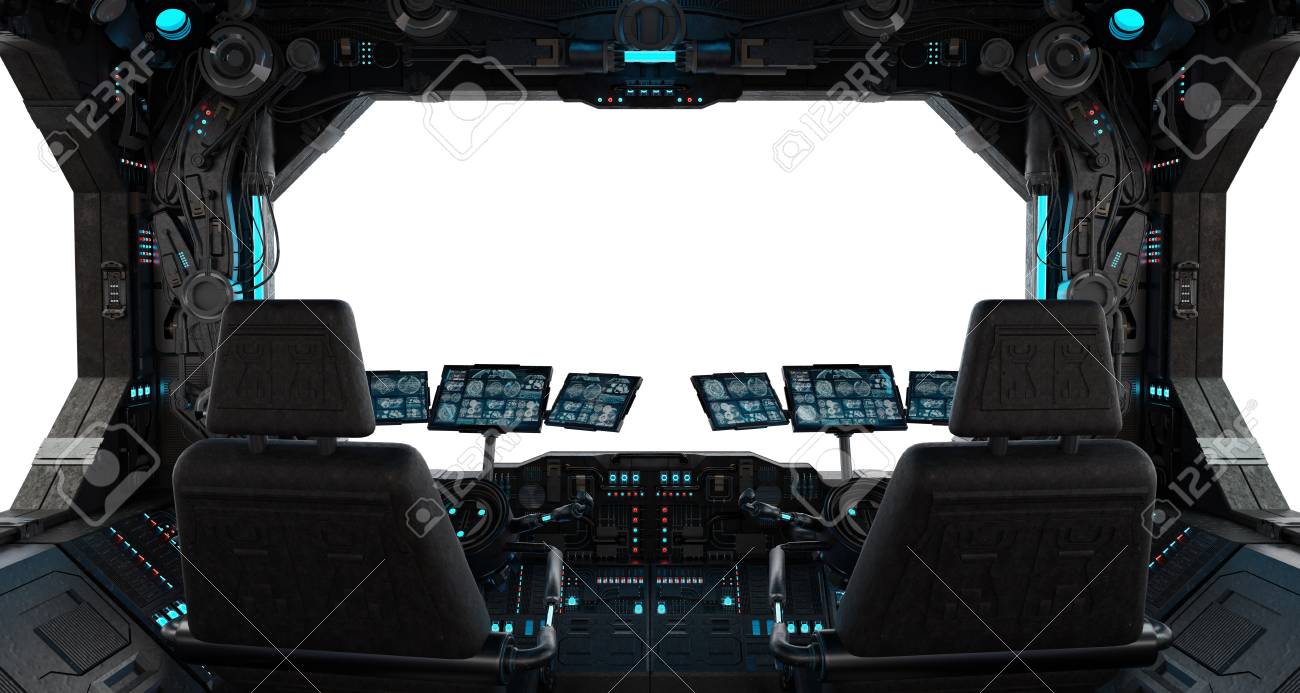 孤立した白い窓に眺めを持つ宇宙船のグランジインテリア の写真素材 画像素材 Image