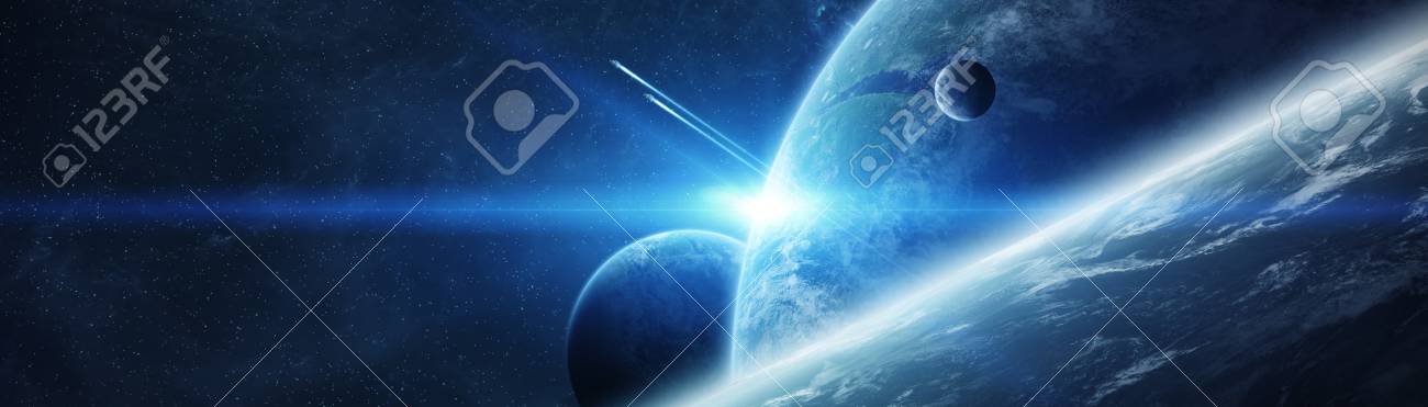 Panoramic View Of Planets In Distant Solar System In Space 3d