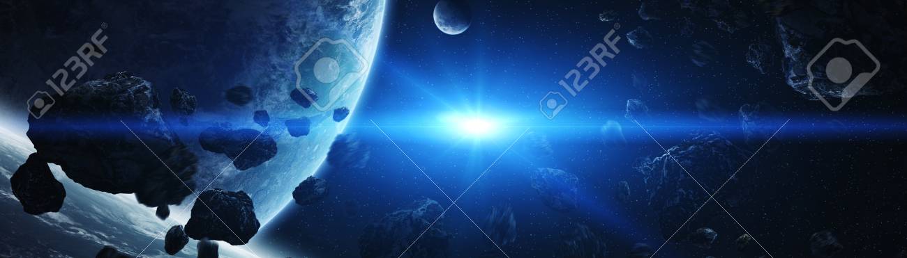 Panoramic View Of Planets In Distant Solar System In Space 3d