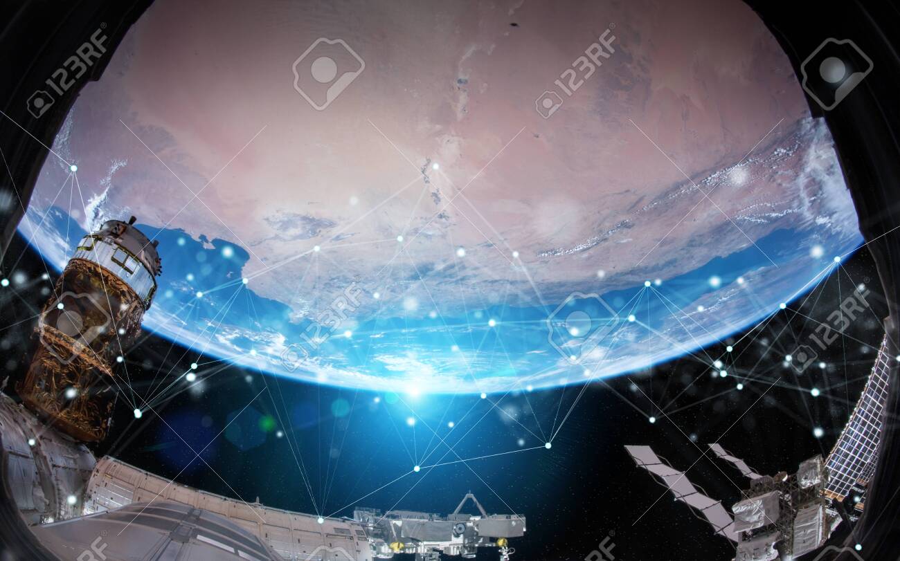 Satellites sending datas exchanges and futuristic connections system over the globe 3D rendering - 150022448 Satellites sending datas exchanges and futuristic connections system over the globe 3D rendering - 150022448