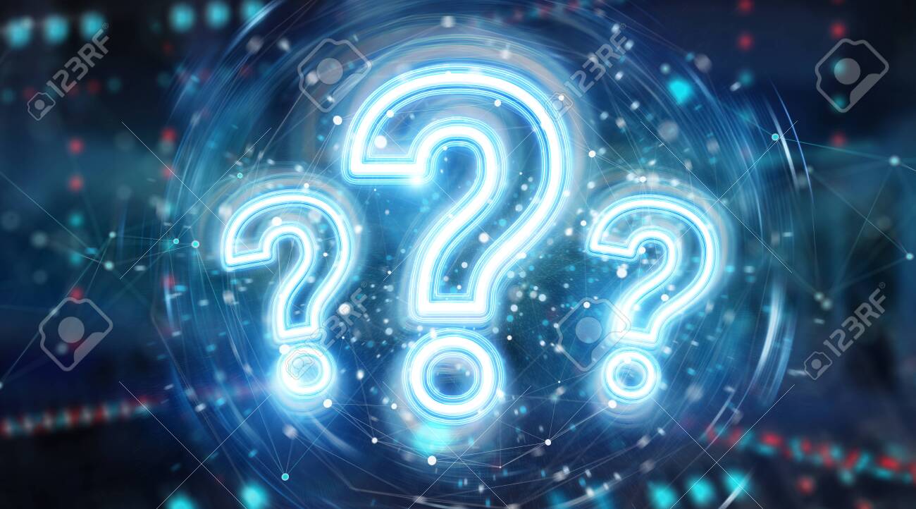 Digital question marks holographic interface on blue background 3D rendering - 150516852 Digital question marks holographic interface on blue background 3D rendering - 150516852
