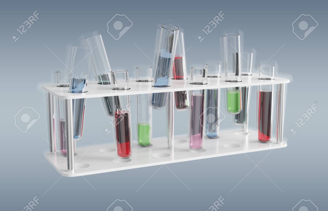 Floating medical analysis in tubes samples on grey background 3D rendering - 150445324 Floating medical analysis in tubes samples on grey background 3D rendering - 150445324