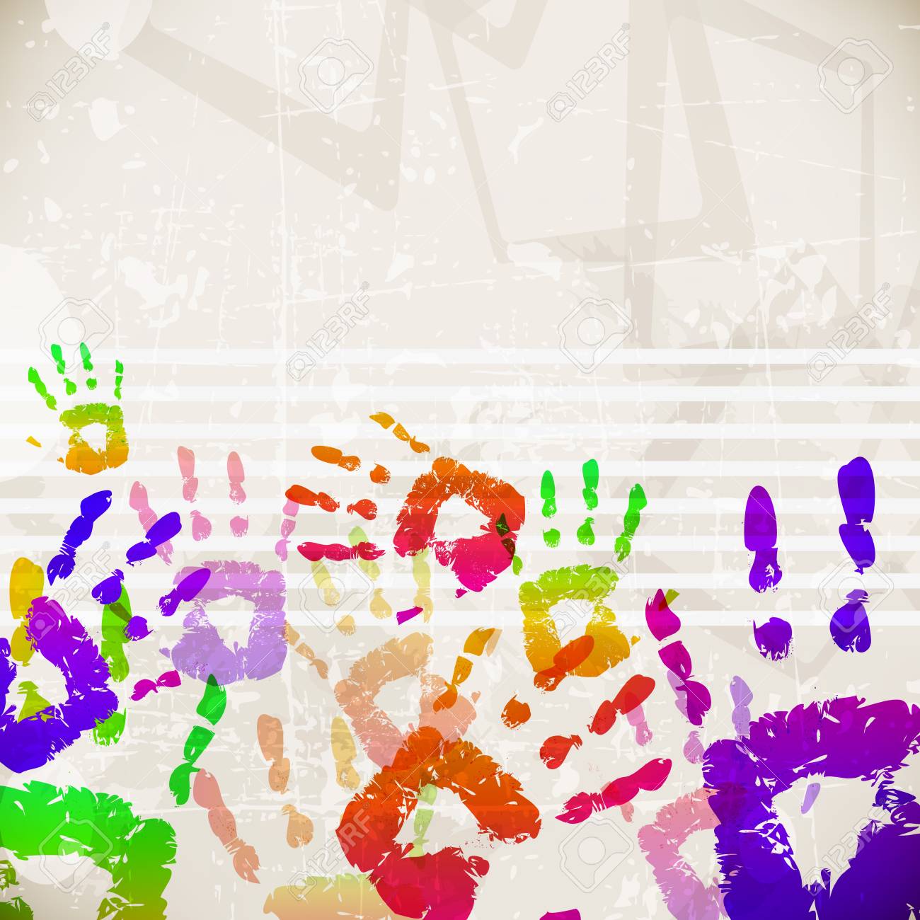 retro abstract design colorful handprint template vector