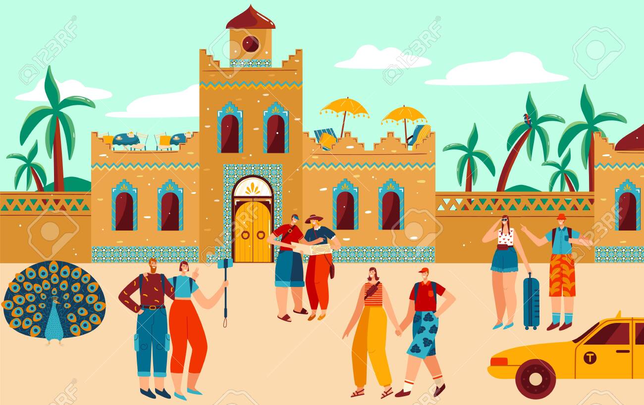 People Traveling To Africa Flat Vector Illustration, Cartoon Traveler  Characters Travel, Visit African Traditional Village Background Royalty  Free SVG, Cliparts, Vectors, and Stock Illustration. Image 152639967., image size:1300x819