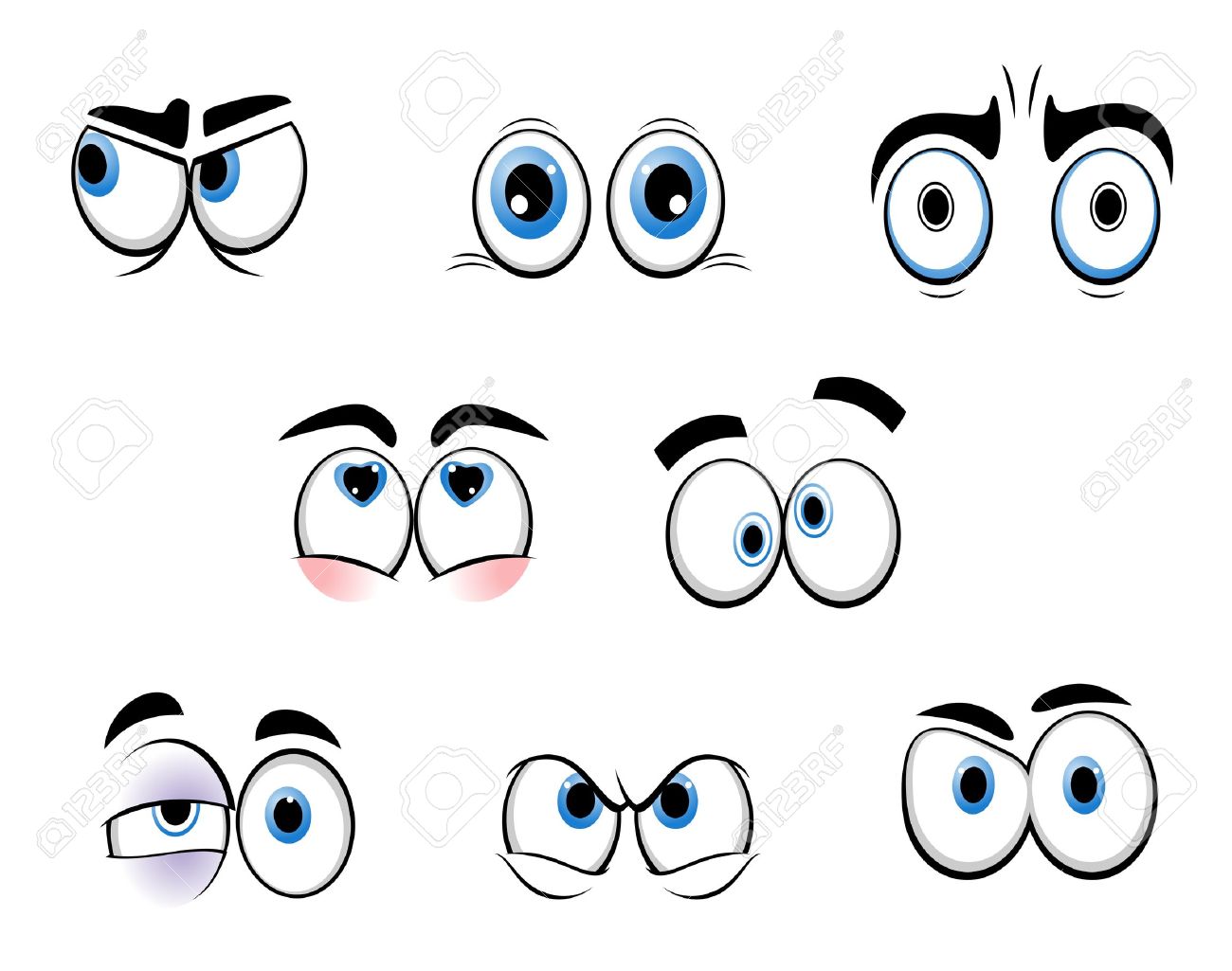 Conjunto De Ojos Divertidos Dibujos Animados Para Diseño De Comics  Ilustraciones Svg, Vectoriales, Clip Art Vectorizado Libre De Derechos.  Image 10174224.