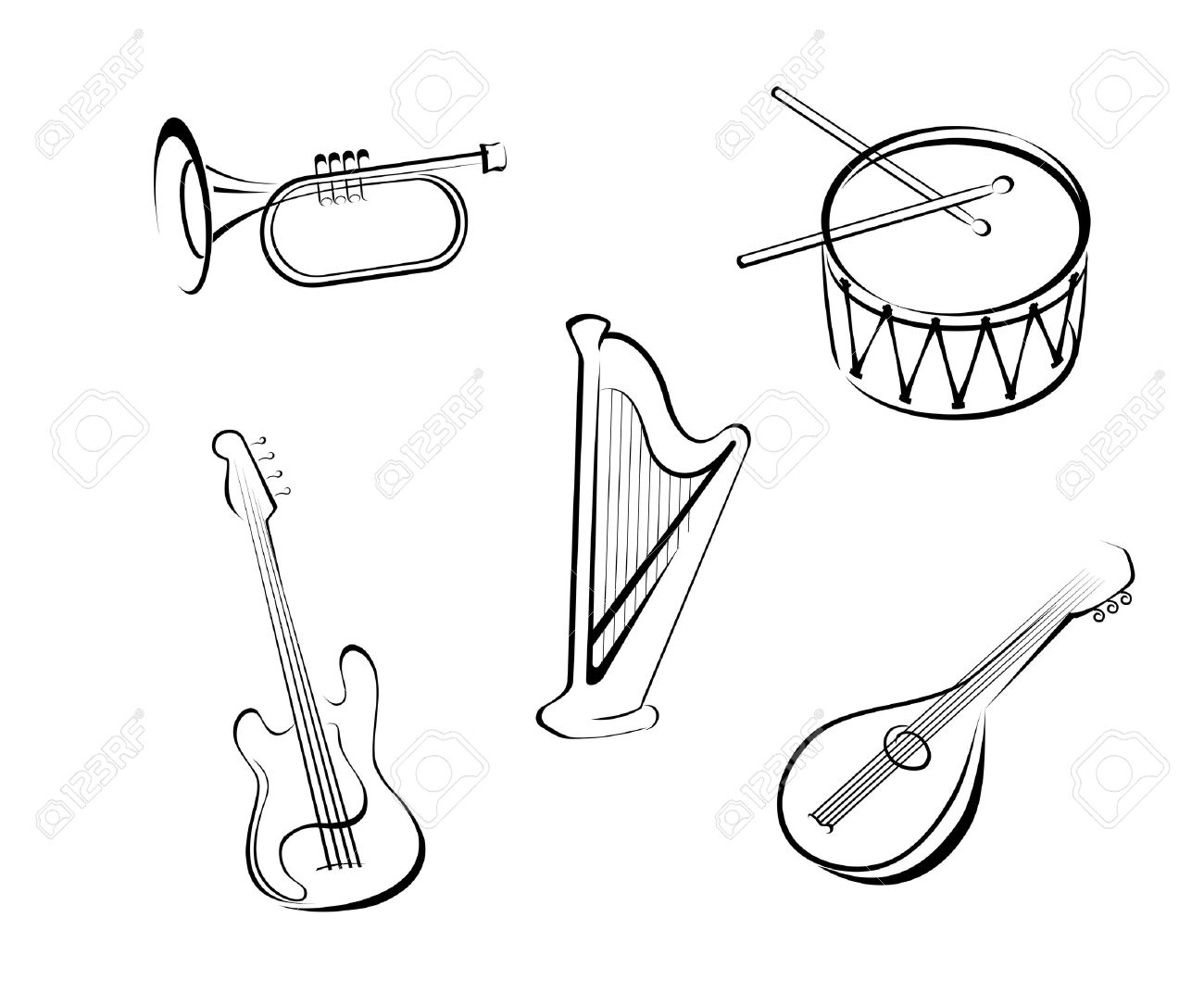 Conjunto De Instrumentos Musicales De Cuerda Para El Diseño De La Música  Ilustraciones Svg, Vectoriales, Clip Art Vectorizado Libre De Derechos.  Image 10942313.