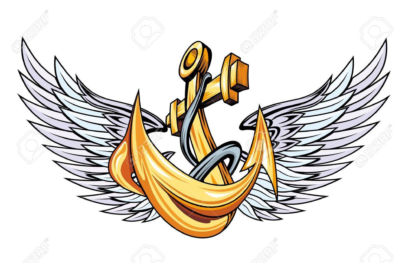 vintage anchor with wings for sailor tattoo royalty free cliparts