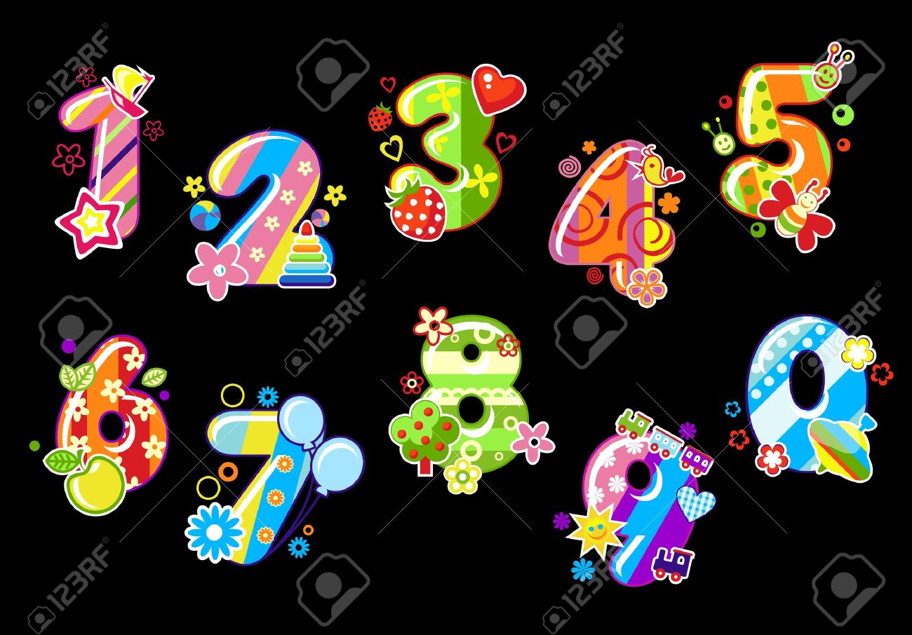 Colorful children numbers and digits with toys and embellishments - 12778506 Colorful children numbers and digits with toys and embellishments - 12778506