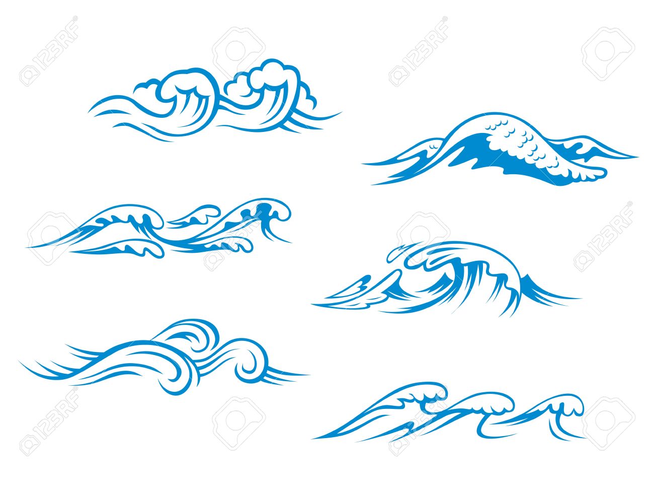 Olas Azules Del Mar Creado Para El Diseño En Estilo De Dibujos Animados  Ilustraciones Svg, Vectoriales, Clip Art Vectorizado Libre De Derechos.  Image 13098034.