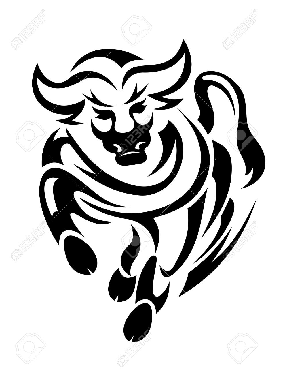 Black Bull In Tribal Style For Mascot Or Tattoo Design Royalty Free Cliparts Vectors And Stock Illustration Image