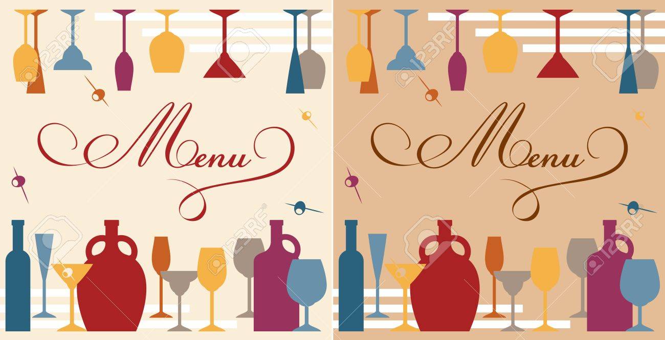 Menu template for bar or restaurant with dishware and bottles - 20721614 Menu template for bar or restaurant with dishware and bottles - 20721614