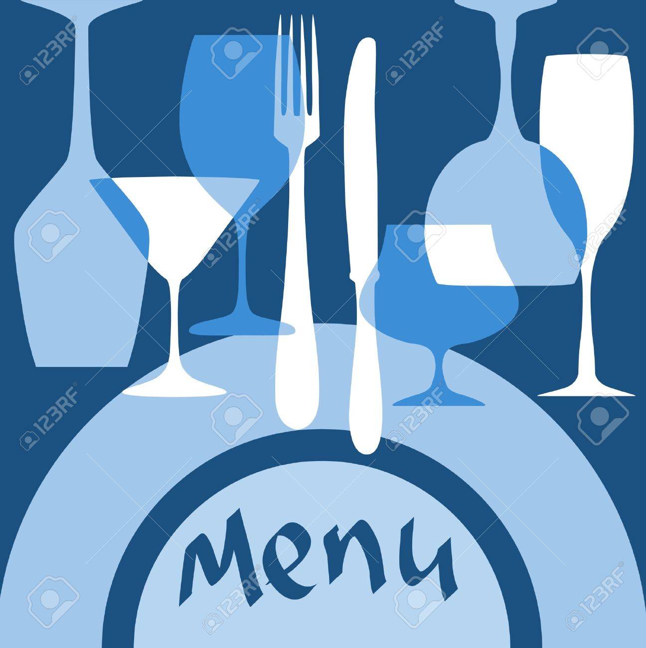 Restaurant menu cover with dishware in blue colors for design - 20916305 Restaurant menu cover with dishware in blue colors for design - 20916305