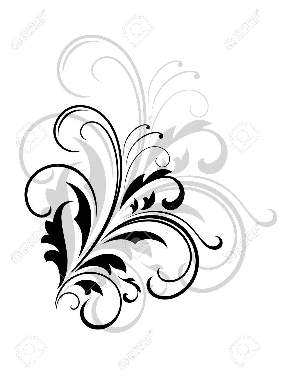 Semplice Disegno Vorticoso Foliate Bianco E Nero Con Un Disegno Ripetizione Più Grande In Grigio Dietro Su Un Bianco