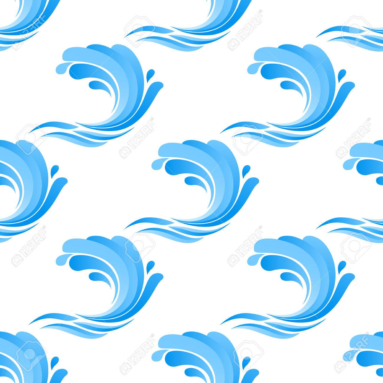 青い生地か正方形フォーマット ベクター グラフィックの壁紙のために適した白い背景の上の波をカーリングのシームレスなパターン のイラスト素材 ベクタ Image