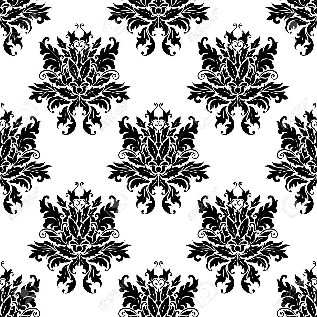 Ornato Disegno Arabesco Floreale In Bianco E Nero In Un Modello Senza Soluzione Di Continuità