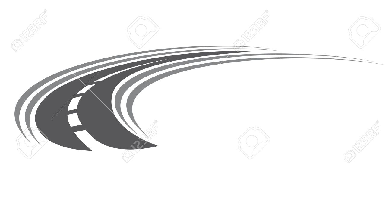Curving tarred road or highway icon with centre markings with diminishing perspective to infinity, cartoon illustration isolated on white - 27243063 Curving tarred road or highway icon with centre markings with diminishing perspective to infinity, cartoon illustration isolated on white - 27243063