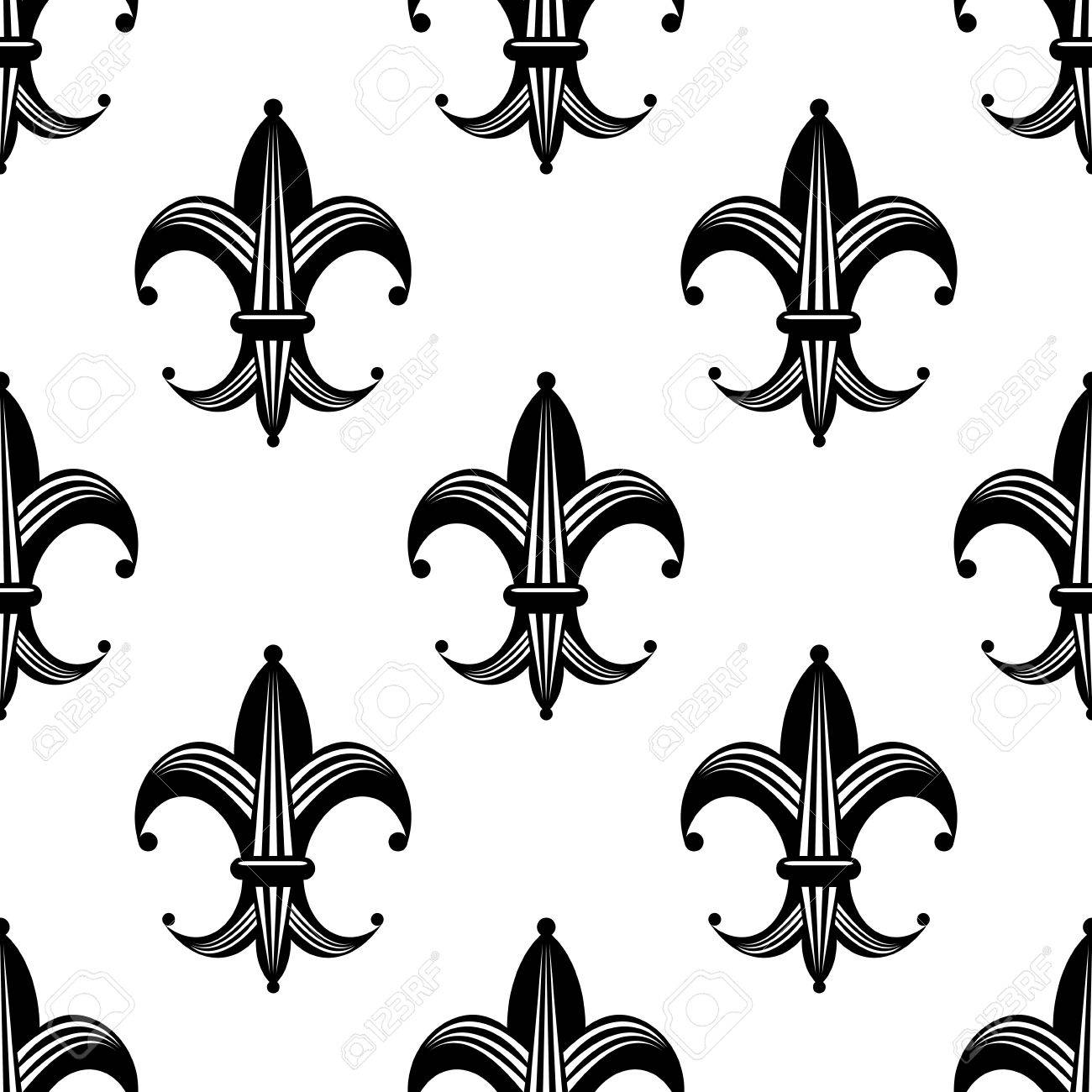 seamless bold stylized fleur de lys pattern with a repeat black