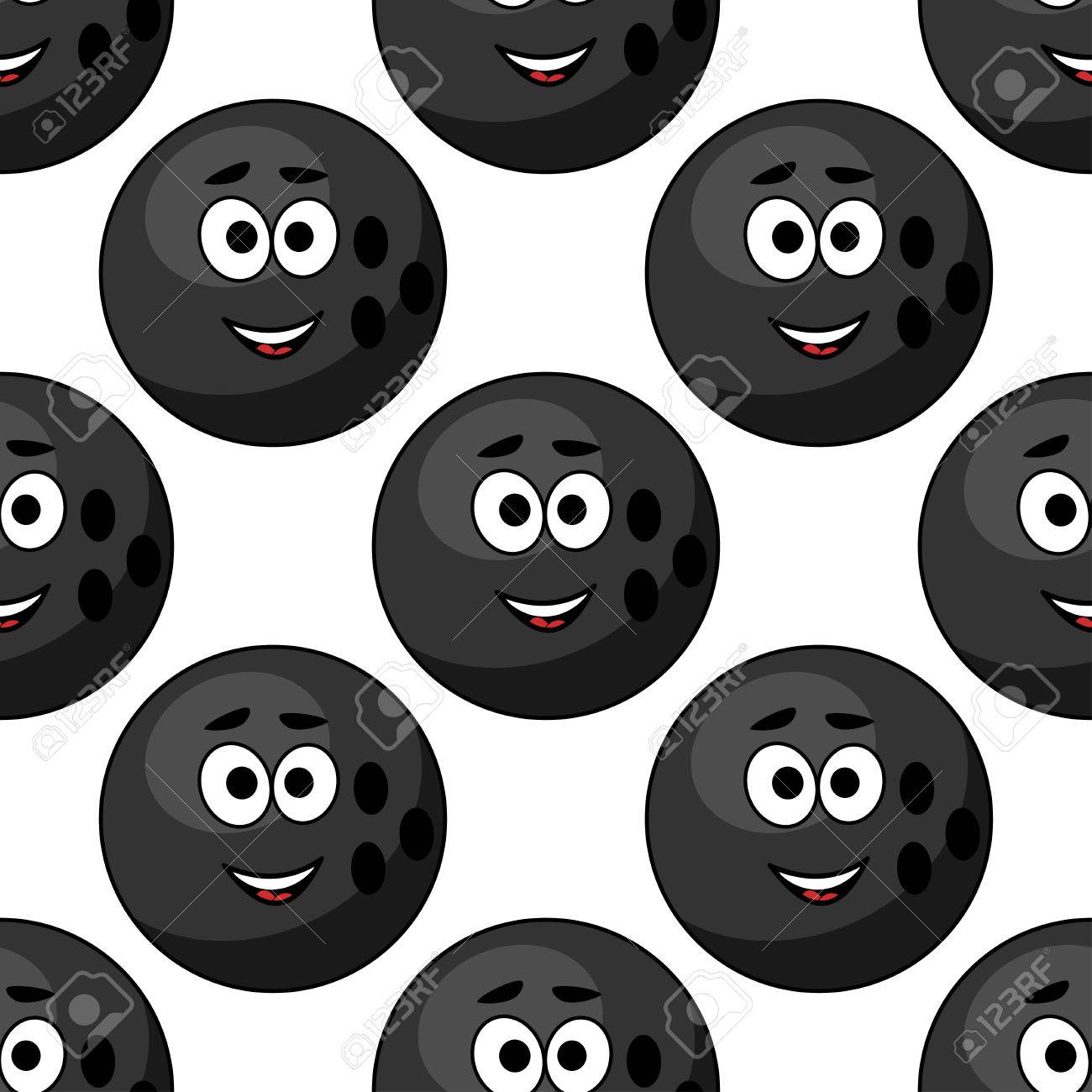 漫画ボウリング ボール スポーツ デザインの正方形フォーマットでかわいい顔とのシームレスなパターン のイラスト素材 ベクタ Image