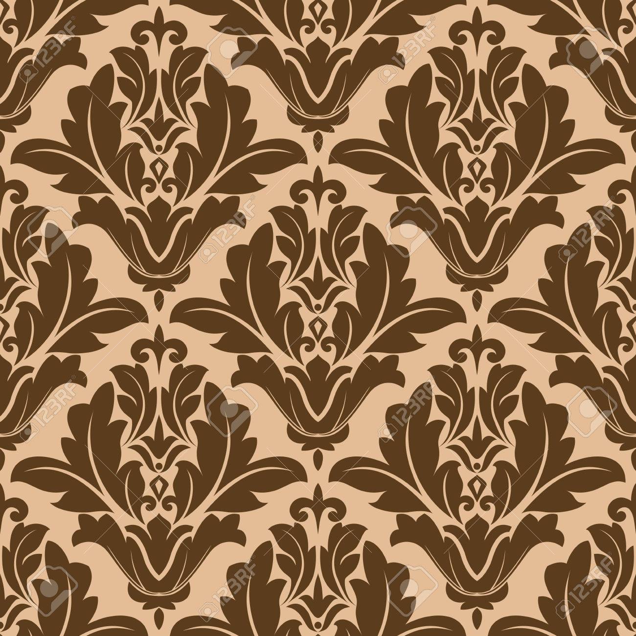 Decorative Damask Floral Motif Repeat Seamless Pattern In Beige And Brown In Square Format Suitable For Tiles Wallpaper And Fabric Design Royalty Free Cliparts Vectors And Stock Illustration Image 30407012
