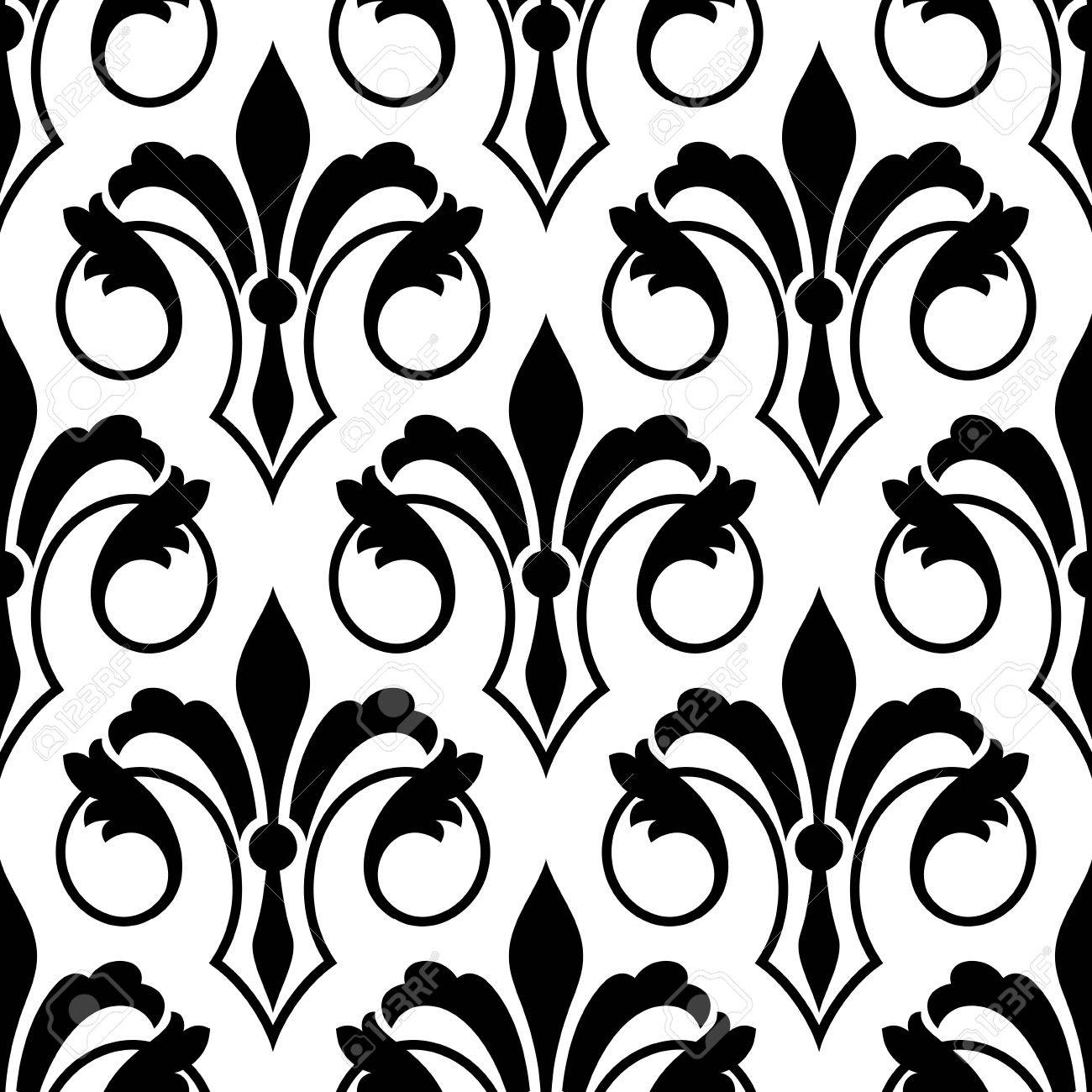 fleur de lys seamless bakground pattern with ornate motifs with