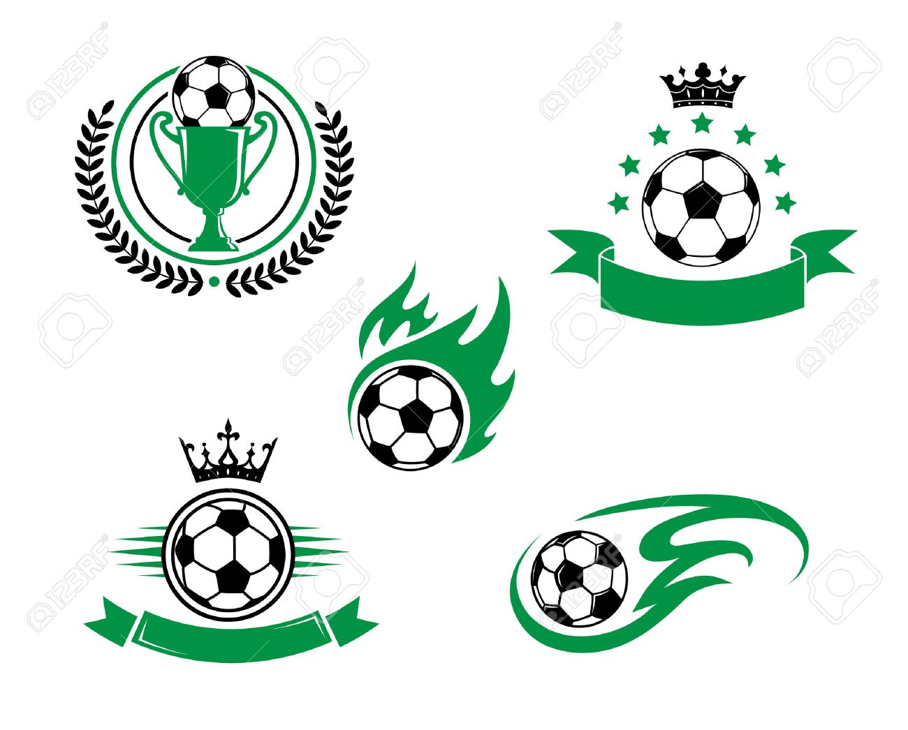 Football and soccer emblem or logo with ball, cup, laurel wreath ribbon and crown. Suitable for sporting and recreation design - 31016949 Football and soccer emblem or logo with ball, cup, laurel wreath ribbon and crown. Suitable for sporting and recreation design - 31016949