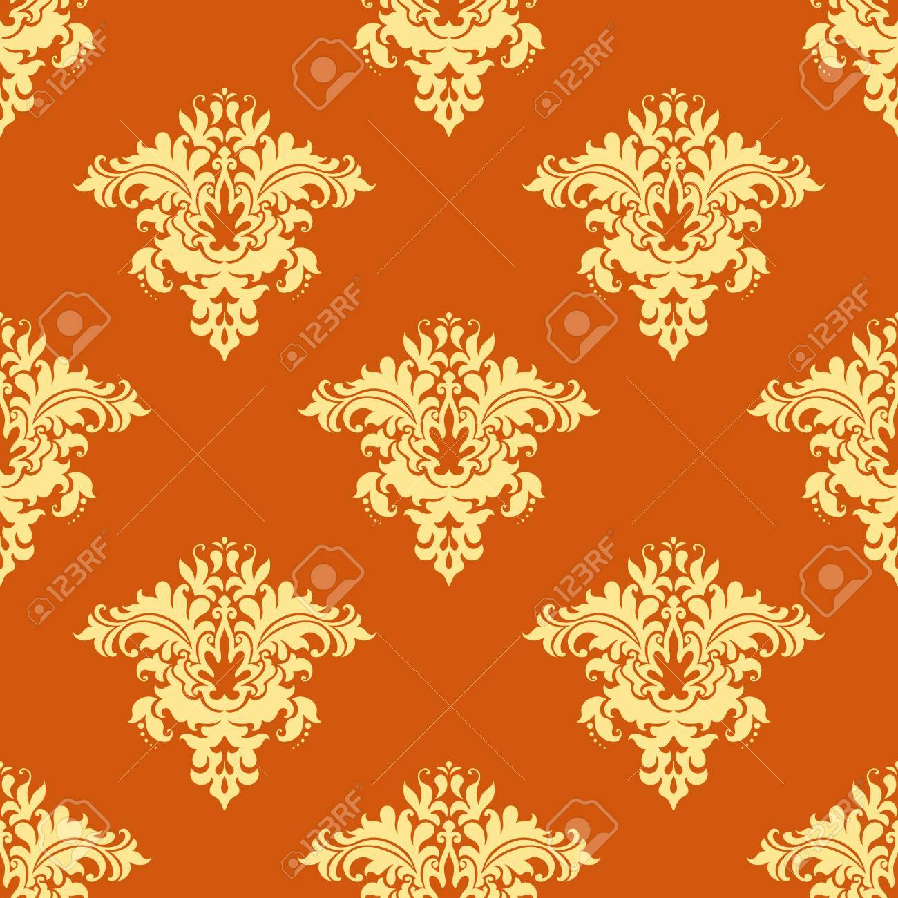 レトロな黄色とオレンジ シームレスな花柄の背景 壁紙 テキスタイル デザイン のイラスト素材 ベクタ Image