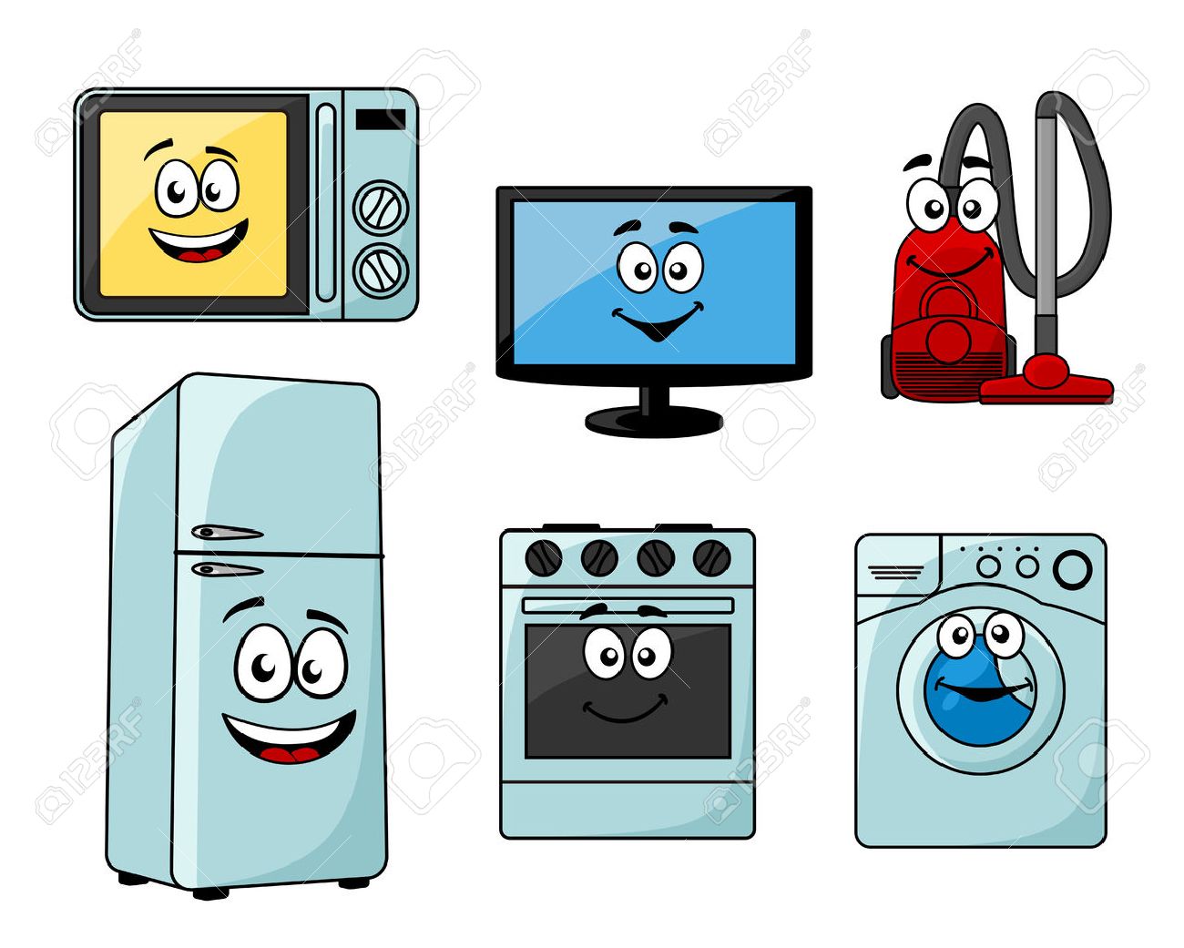 Cartoon Household Appliances Set With Microwave, TV, Vacuum Cleaner,..  Royalty Free Cliparts, Vectors, And Stock Illustration. Image 31200115.