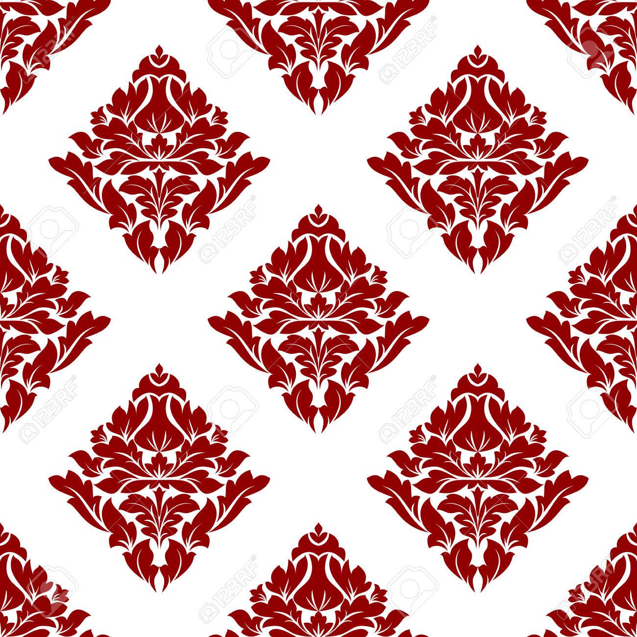 Floral Seamless Pattern With Maroon Or Crimson Dark Red Flowers On White In Square Format Floral Seamless Pattern With Maroon Or Crimson Dark Red Flowers On White In Square Format