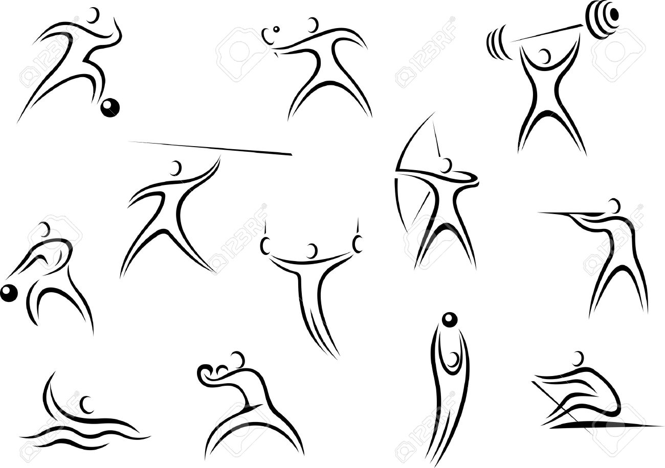 set of sporting sketch line drawing icons depicting men in action in a wide variety of - Sports Drawing Pictures set of sporting sketch line drawing icons depicting men in action in a wide variety of - Sports Drawing Pictures